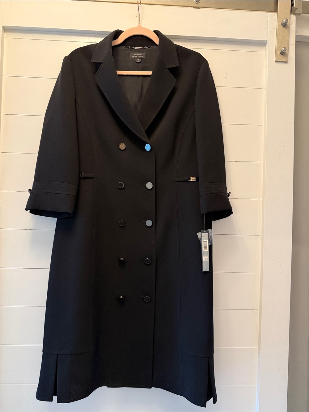 Tahari Black Double-Breasted Midi Coat Dress